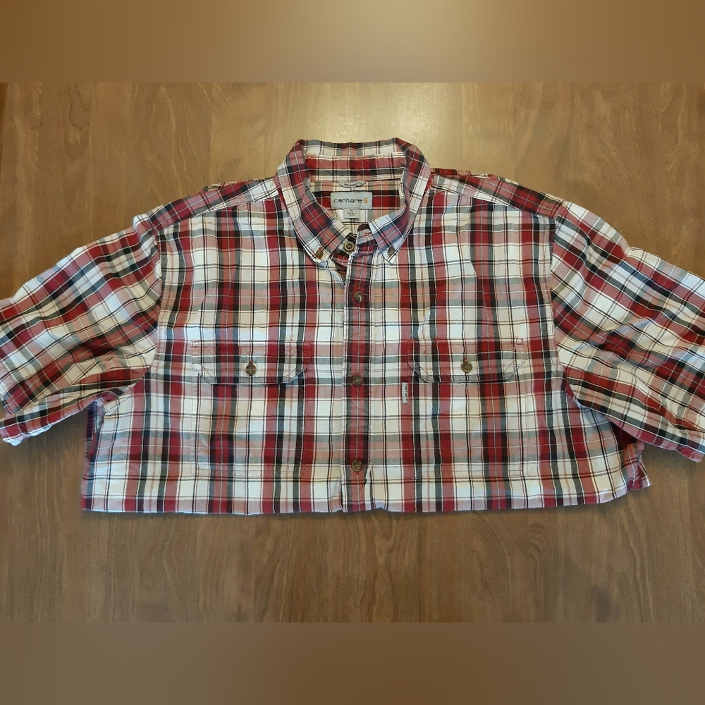 Carhartt Men's Casual Red and White Plaid Shirt